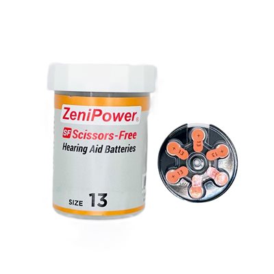 ZeniPower MF Batteries in Scissor-Free Jar, size 13 (10 cards of 6 batteries)